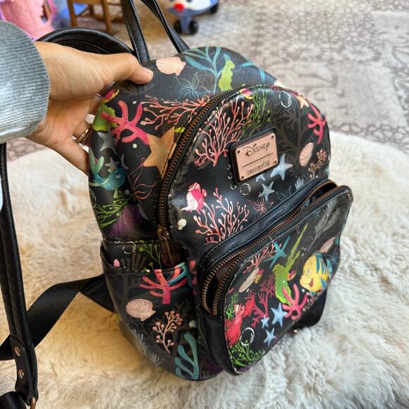 Loungefly Disney Ariel The Little Mermaid Mini Backpack Flounder & Sebastian - Picture 4 of 10